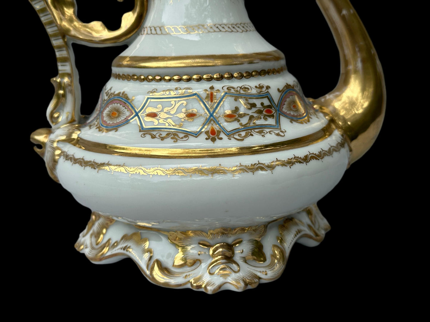 Antique 19th C. Paris Porcelain Coffee Pot | Hand-Painted & Gold Gilt