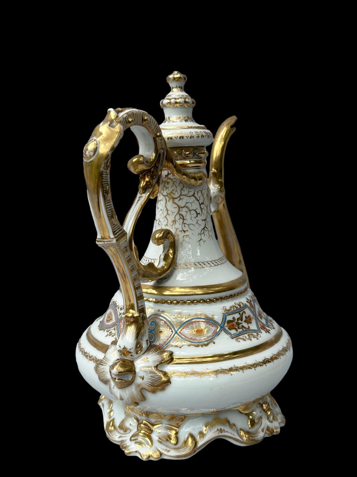 Antique 19th C. Paris Porcelain Coffee Pot | Hand-Painted & Gold Gilt