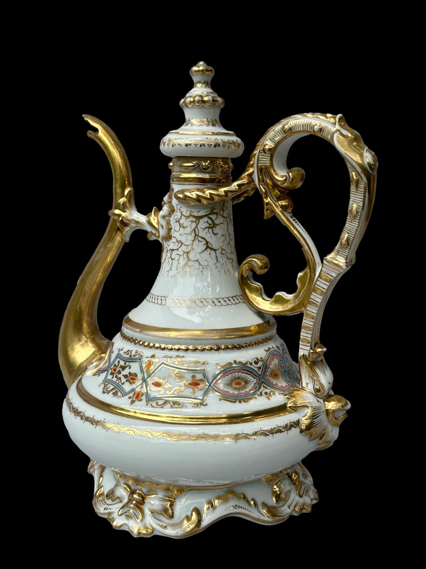 Antique 19th C. Paris Porcelain Coffee Pot | Hand-Painted & Gold Gilt