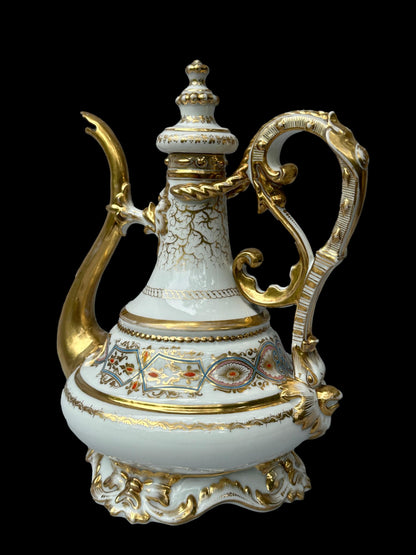 Antique 19th C. Paris Porcelain Coffee Pot | Hand-Painted & Gold Gilt