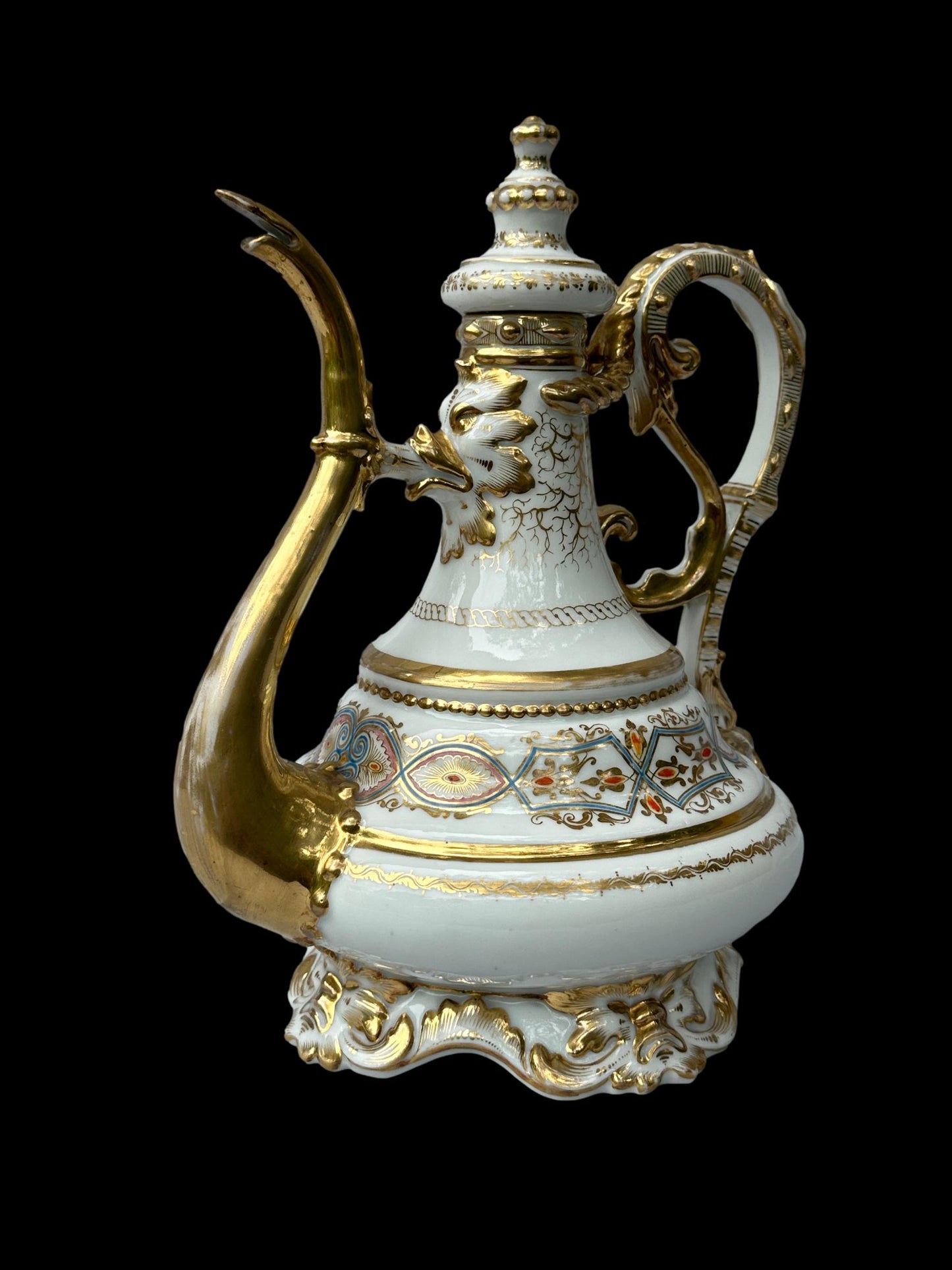 Antique 19th C. Paris Porcelain Coffee Pot | Hand-Painted & Gold Gilt