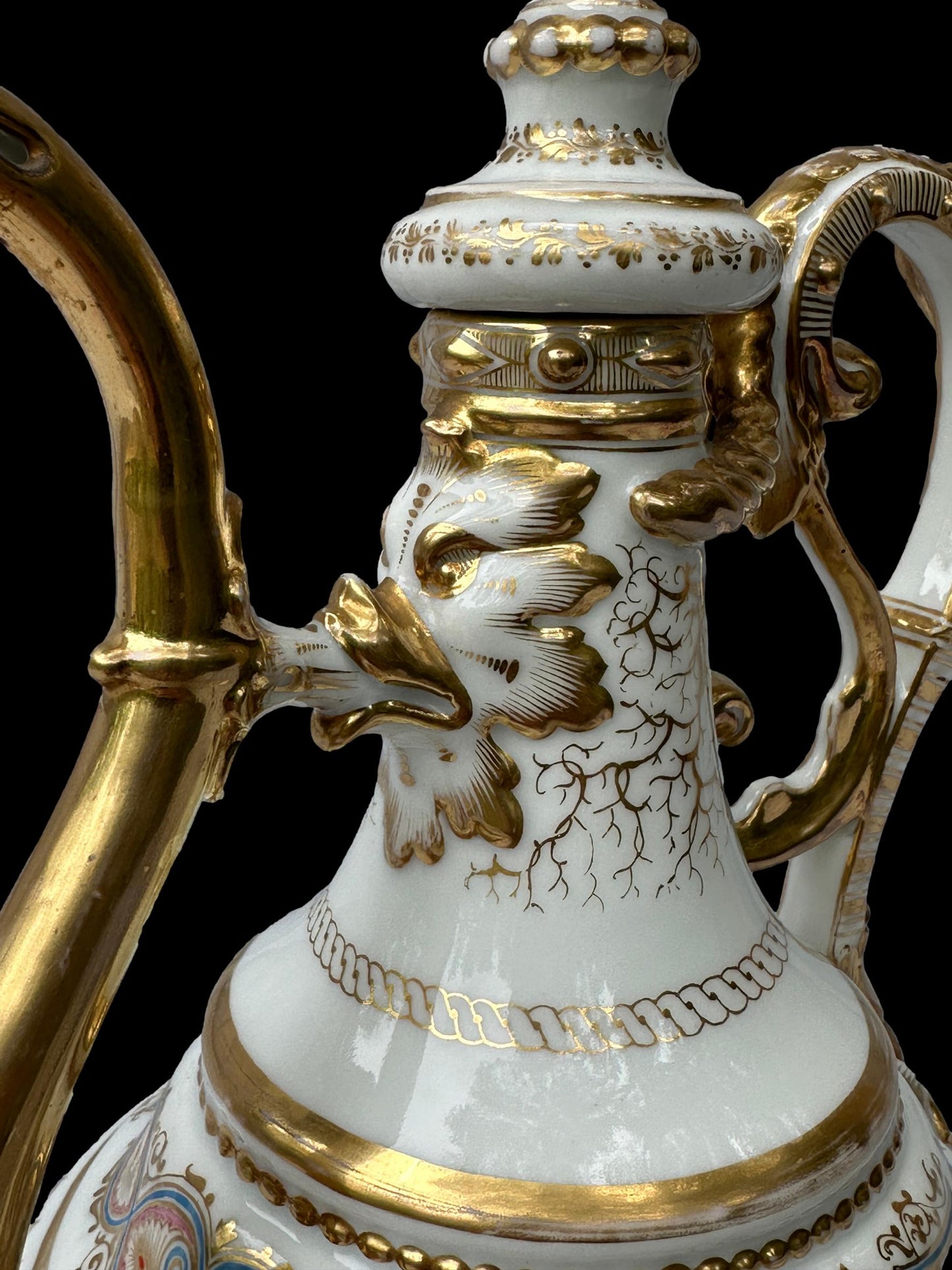 Antique 19th C. Paris Porcelain Coffee Pot | Hand-Painted & Gold Gilt