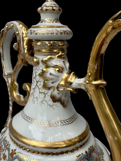 Antique 19th C. Paris Porcelain Coffee Pot | Hand-Painted & Gold Gilt