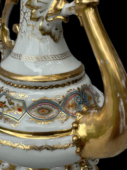 Antique 19th C. Paris Porcelain Coffee Pot | Hand-Painted & Gold Gilt
