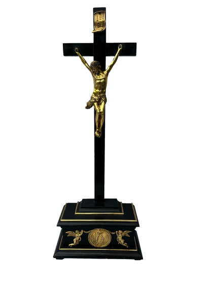 Antique Empire Crucifix 1810 | Gilt Bronze & Baptism Medallion