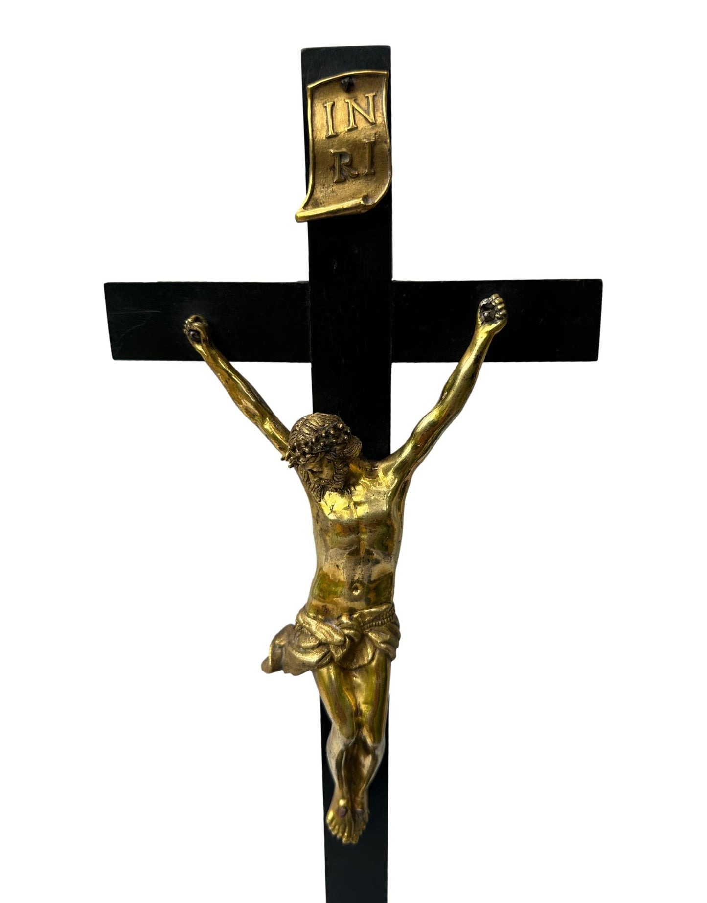 Antique Empire Crucifix 1810 | Gilt Bronze & Baptism Medallion