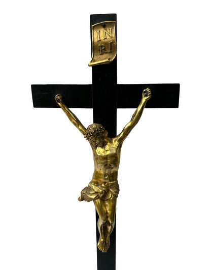 Antique Empire Crucifix 1810 | Gilt Bronze & Baptism Medallion