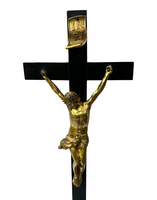 Antique Empire Crucifix 1810 | Gilt Bronze & Baptism Medallion