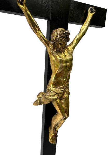 Antique Empire Crucifix 1810 | Gilt Bronze & Baptism Medallion