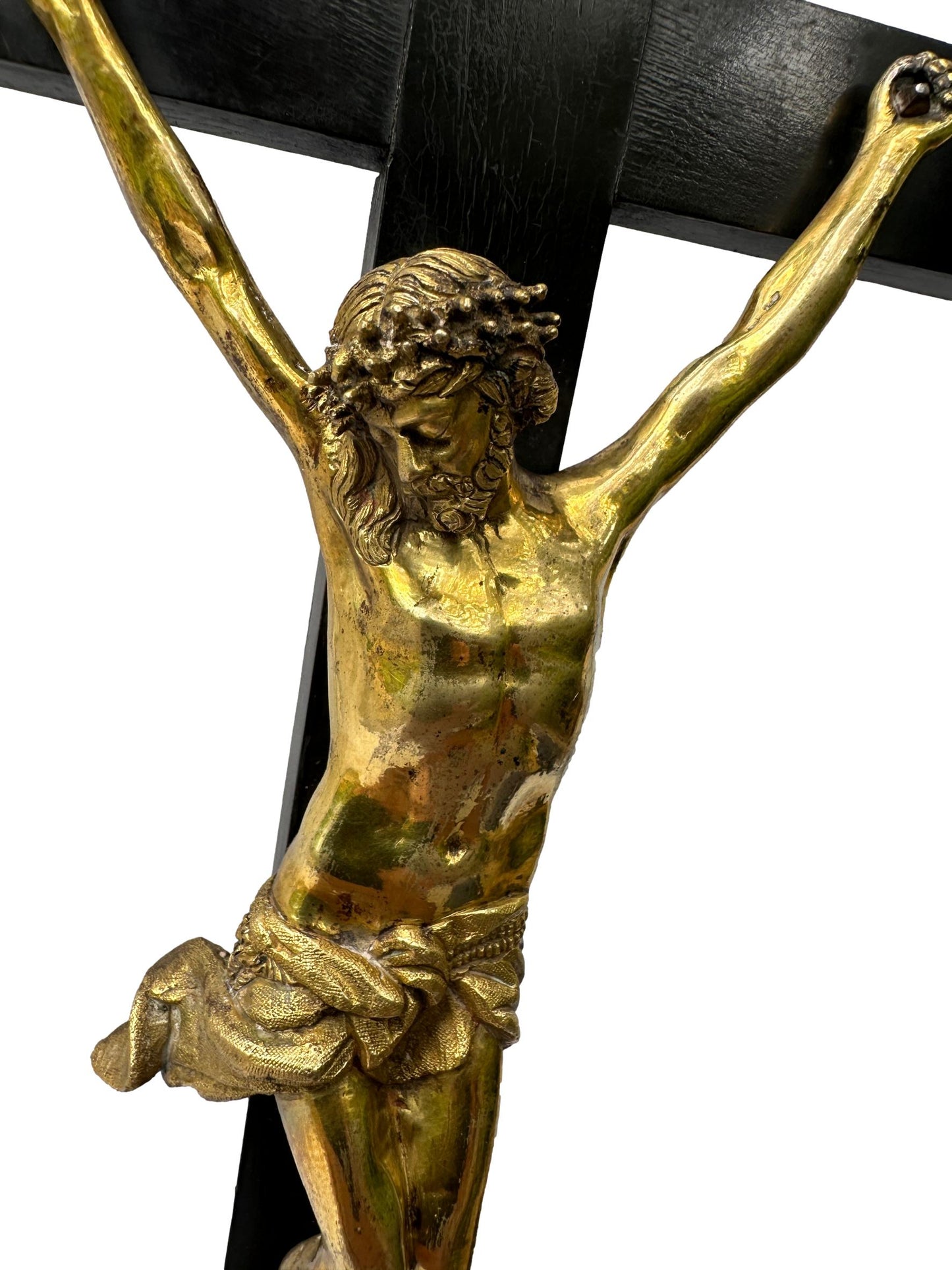 Antique Empire Crucifix 1810 | Gilt Bronze & Baptism Medallion
