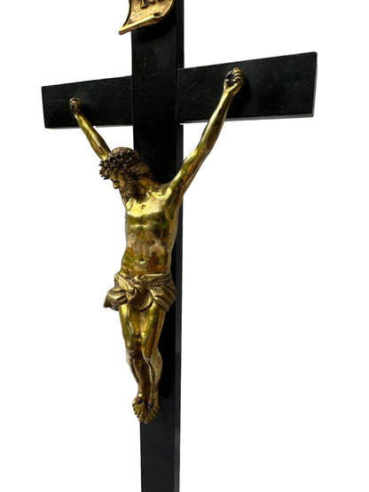 Antique Empire Crucifix 1810 | Gilt Bronze & Baptism Medallion