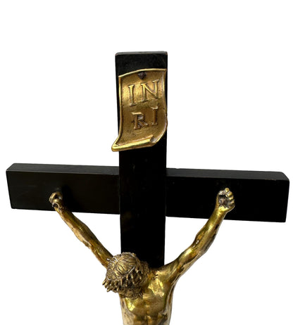 Antique Empire Crucifix 1810 | Gilt Bronze & Baptism Medallion