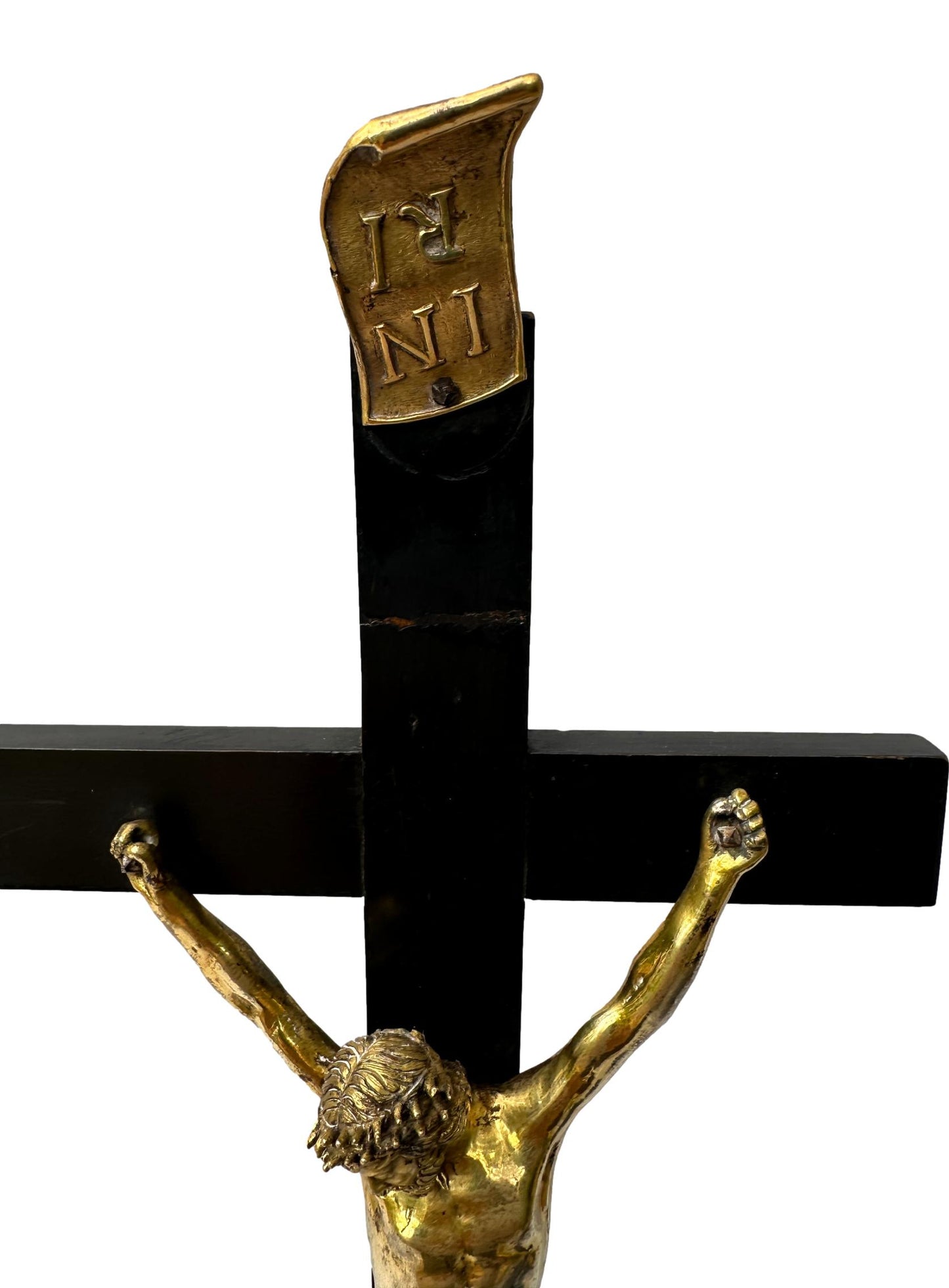 Antique Empire Crucifix 1810 | Gilt Bronze & Baptism Medallion