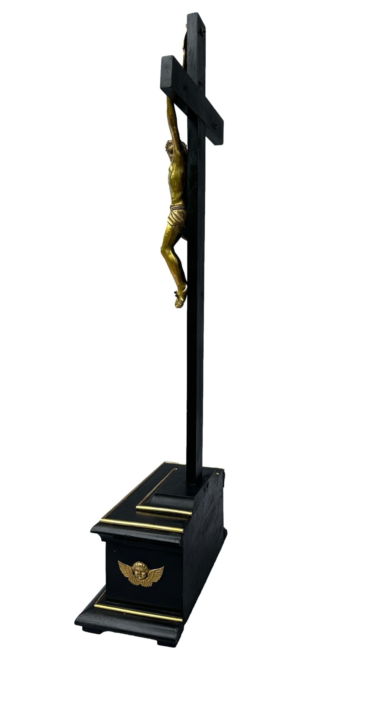Antique Empire Crucifix 1810 | Gilt Bronze & Baptism Medallion