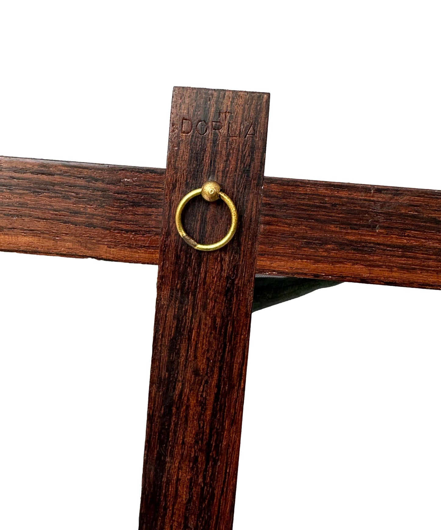 Signed Dorlia Art Deco Crucifix | Green Patina & Wood | 1930s