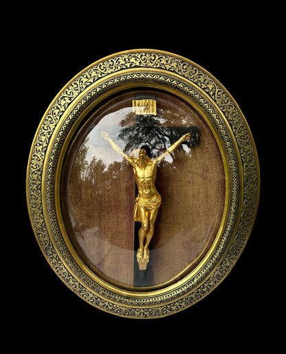 Exceptional Napoleon III Oval Religious Frame – Gold Leaf Christ & Original Domed Glass (c. 1880)