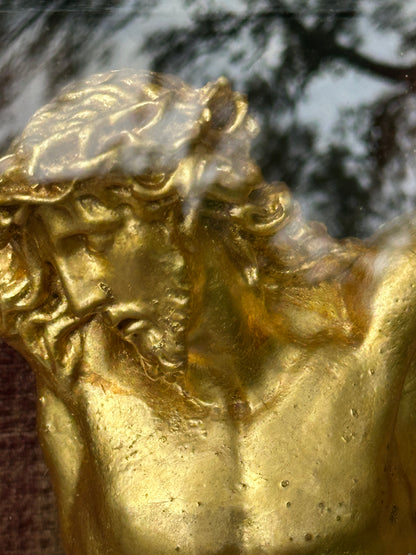 Exceptional Napoleon III Oval Religious Frame – Gold Leaf Christ & Original Domed Glass (c. 1880)