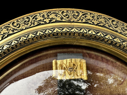 Exceptional Napoleon III Oval Religious Frame – Gold Leaf Christ & Original Domed Glass (c. 1880)