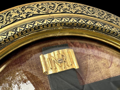 Exceptional Napoleon III Oval Religious Frame – Gold Leaf Christ & Original Domed Glass (c. 1880)