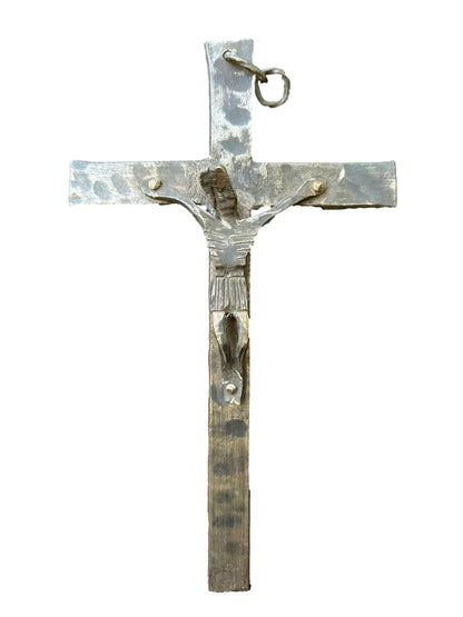 Brutalist Hammered Iron Wall Crucifix