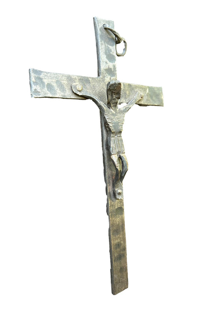 Brutalist Hammered Iron Wall Crucifix