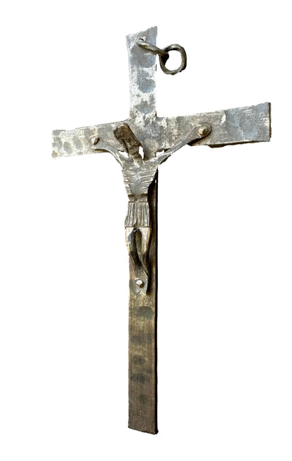 Brutalist Hammered Iron Wall Crucifix