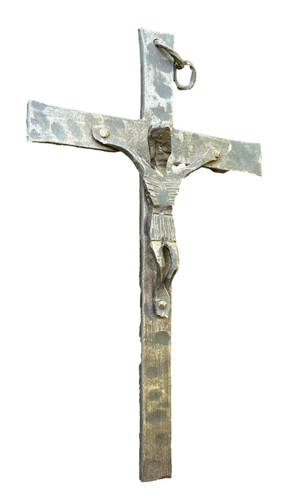 Brutalist Hammered Iron Wall Crucifix