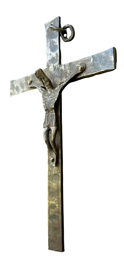 Brutalist Hammered Iron Wall Crucifix