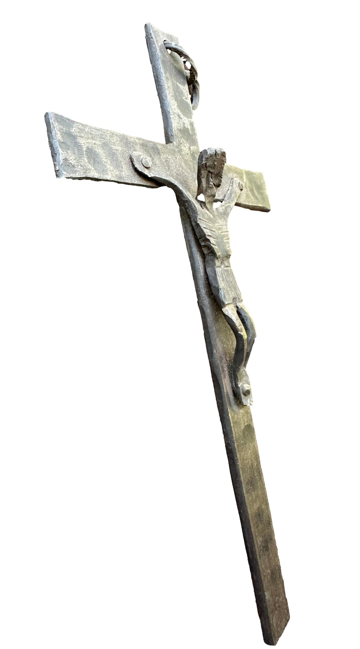 Brutalist Hammered Iron Wall Crucifix