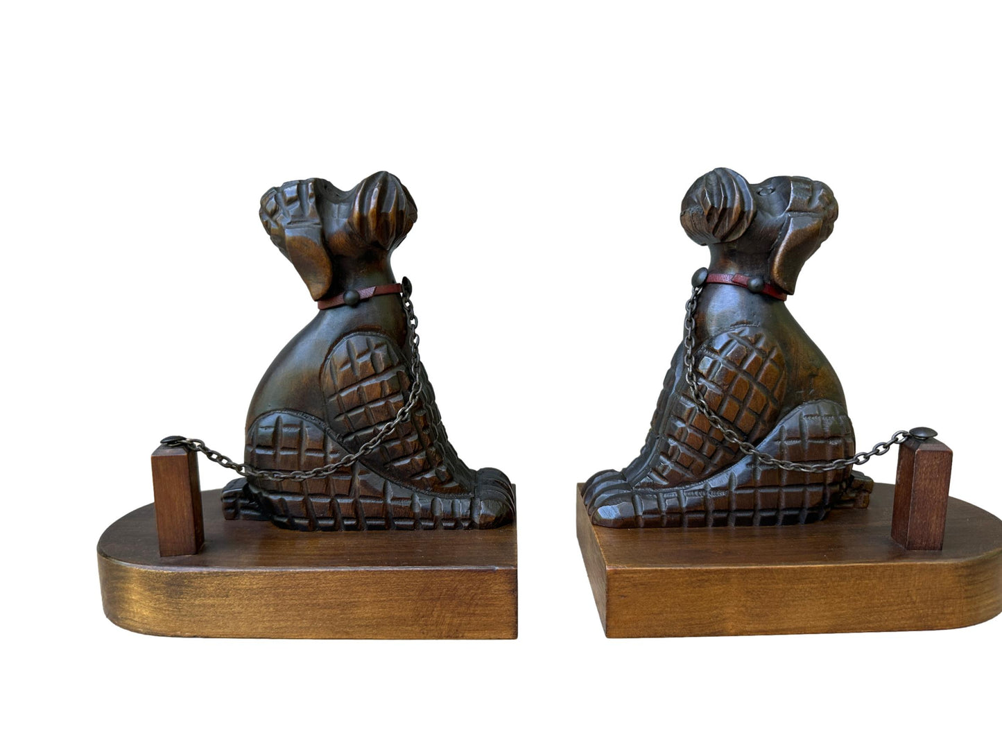 Antique Art Deco Walnut Poodle Bookends | Hand-Carved 1930s