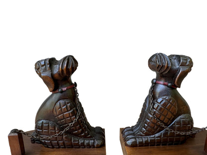 Antique Art Deco Walnut Poodle Bookends | Hand-Carved 1930s