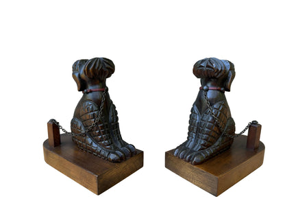Antique Art Deco Walnut Poodle Bookends | Hand-Carved 1930s