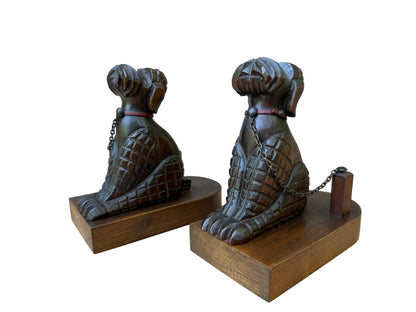 Antique Art Deco Walnut Poodle Bookends | Hand-Carved 1930s