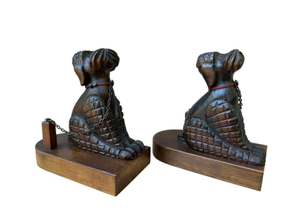 Antique Art Deco Walnut Poodle Bookends | Hand-Carved 1930s