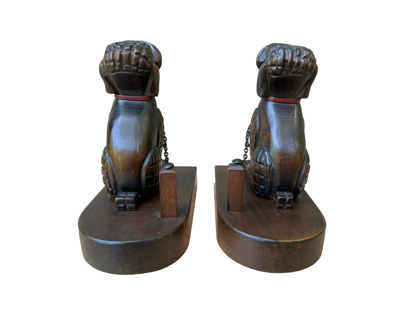 Antique Art Deco Walnut Poodle Bookends | Hand-Carved 1930s