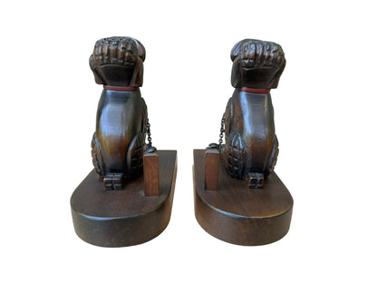 Antique Art Deco Walnut Poodle Bookends | Hand-Carved 1930s