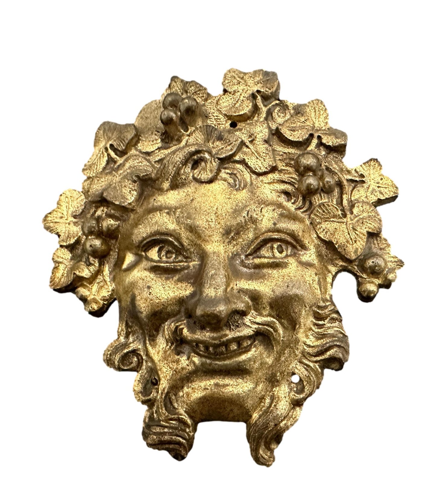 Antique 19th C. Gilt Bronze Bacchus Head | God of Wine Decor