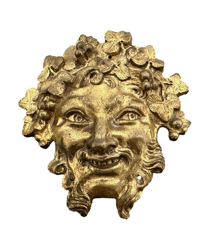 Antique 19th C. Gilt Bronze Bacchus Head | God of Wine Decor