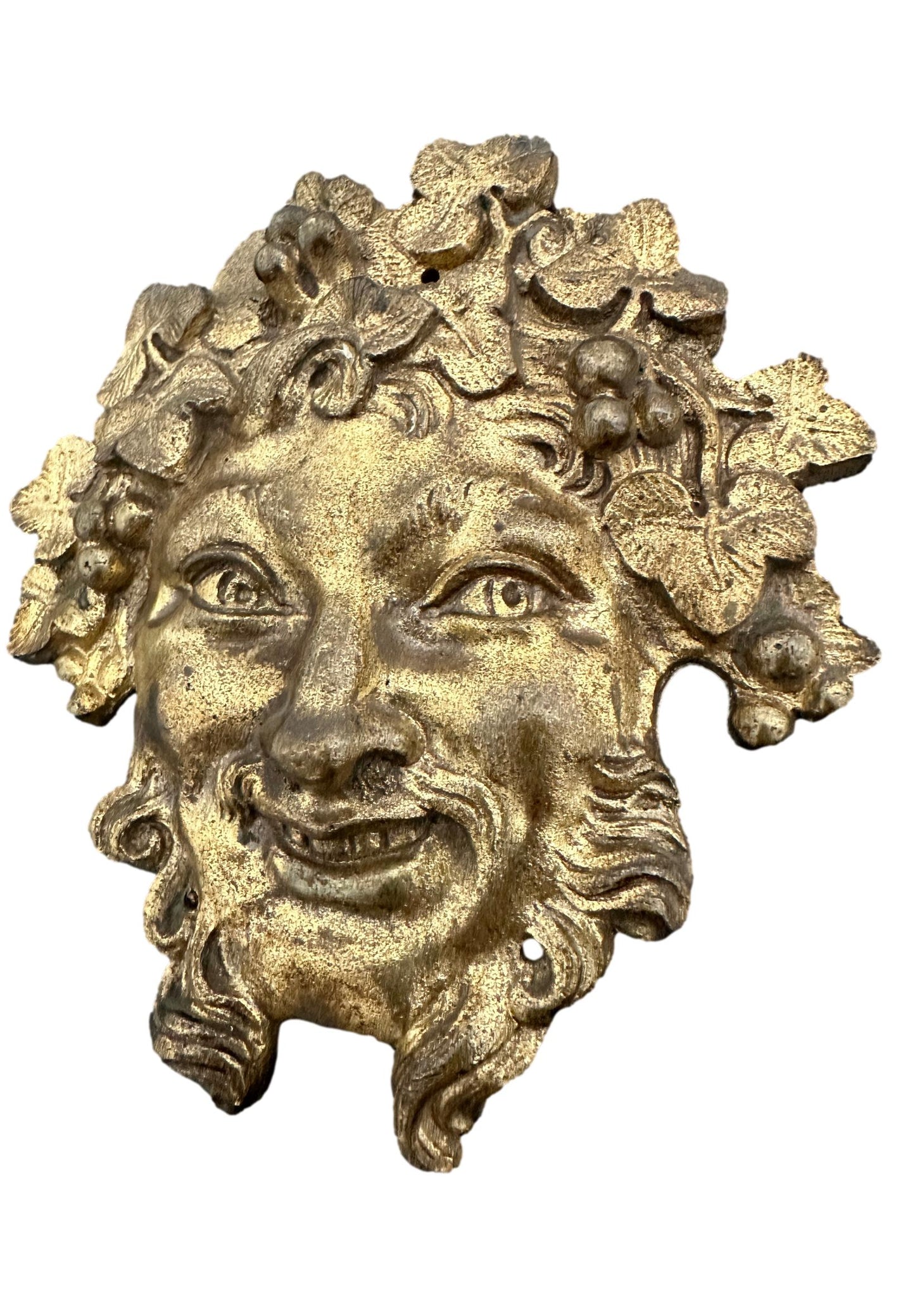 Antique 19th C. Gilt Bronze Bacchus Head | God of Wine Decor