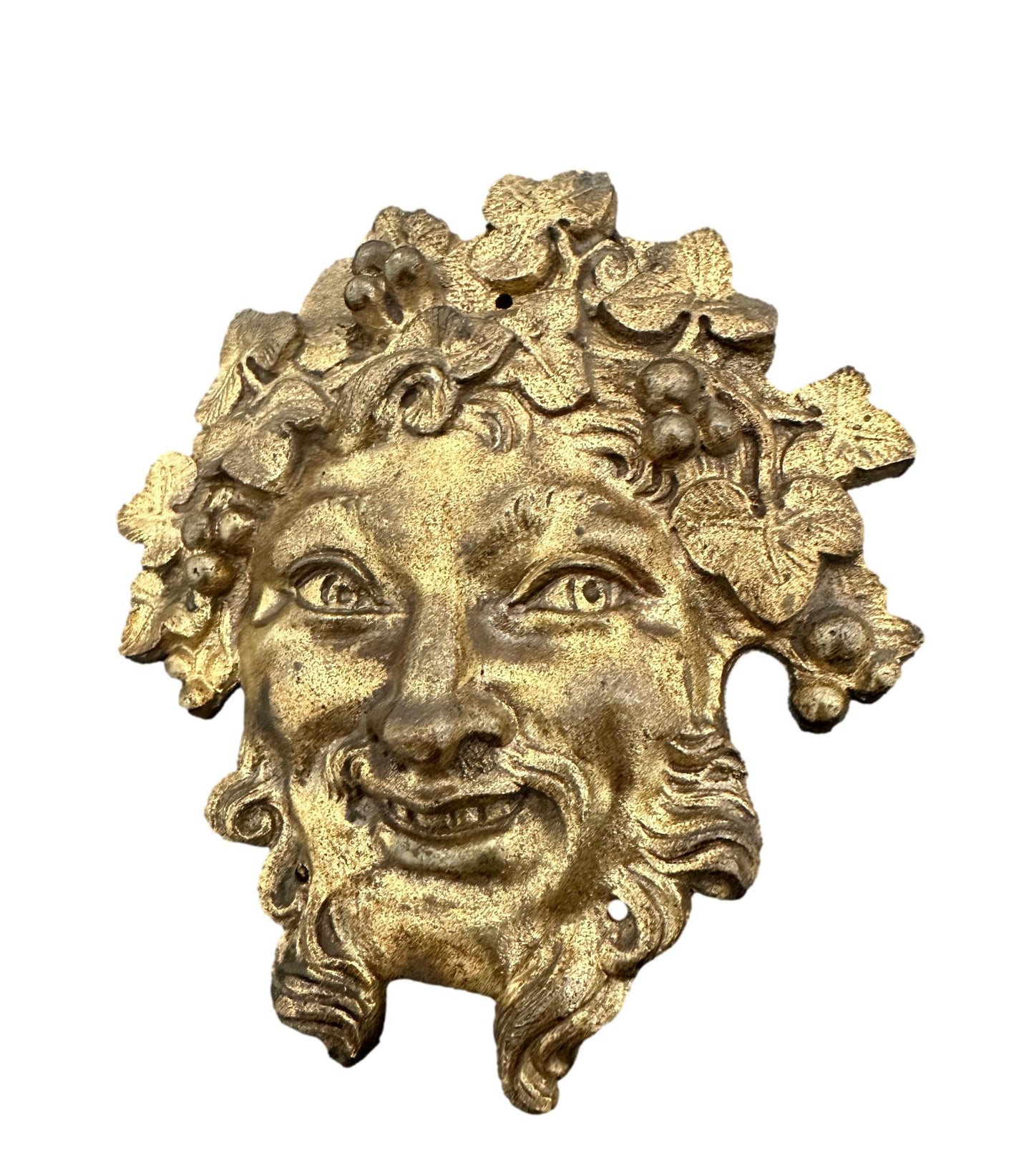 Antique 19th C. Gilt Bronze Bacchus Head | God of Wine Decor