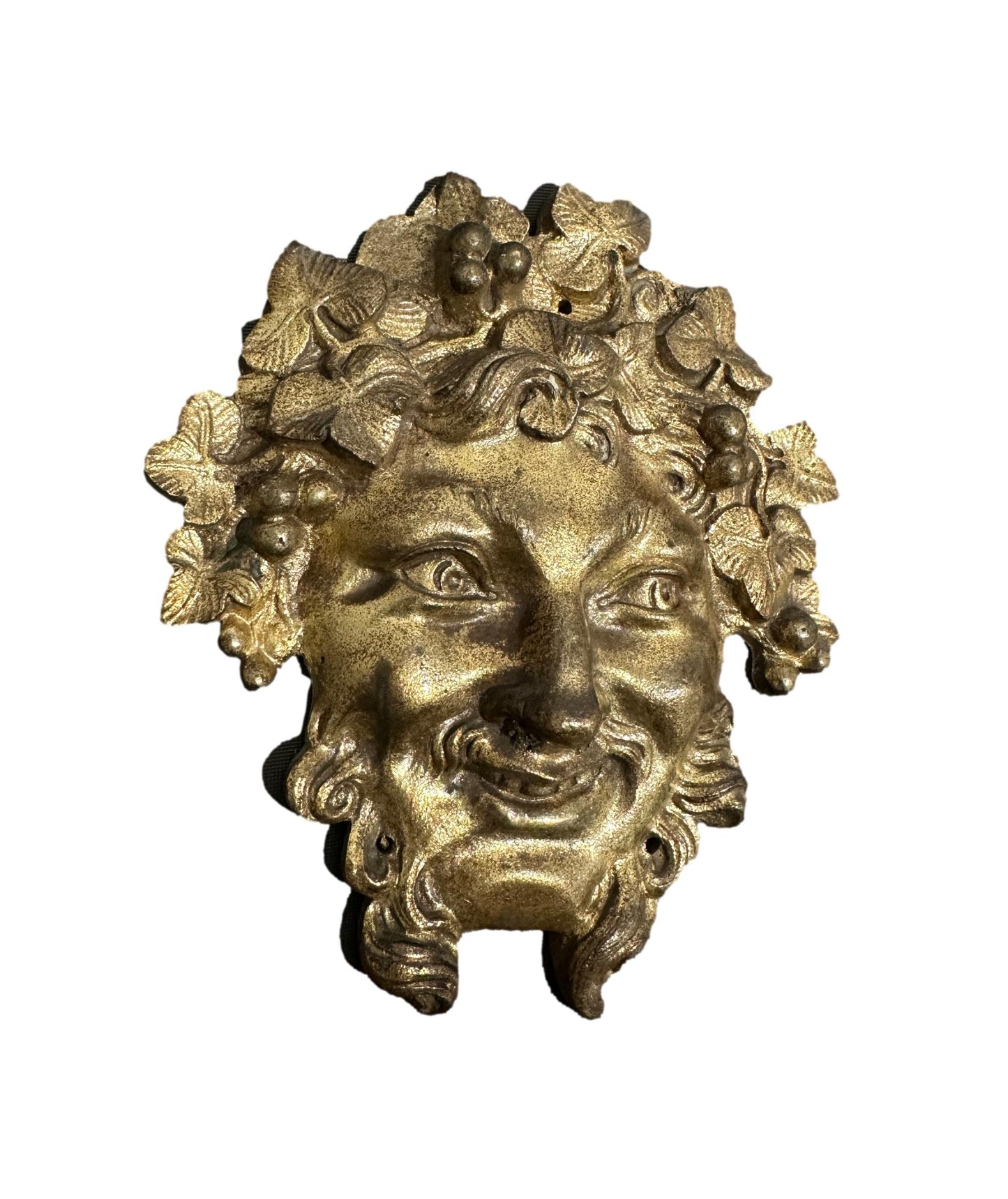 Antique 19th C. Gilt Bronze Bacchus Head | God of Wine Decor
