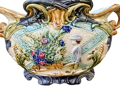 Art Nouveau Large Majolica Jardiniere Onnaing