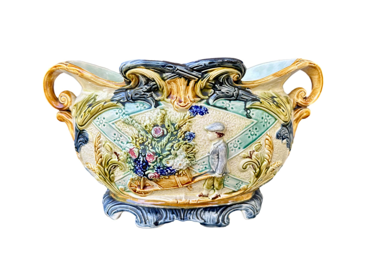 Art Nouveau Large Majolica Jardiniere Onnaing