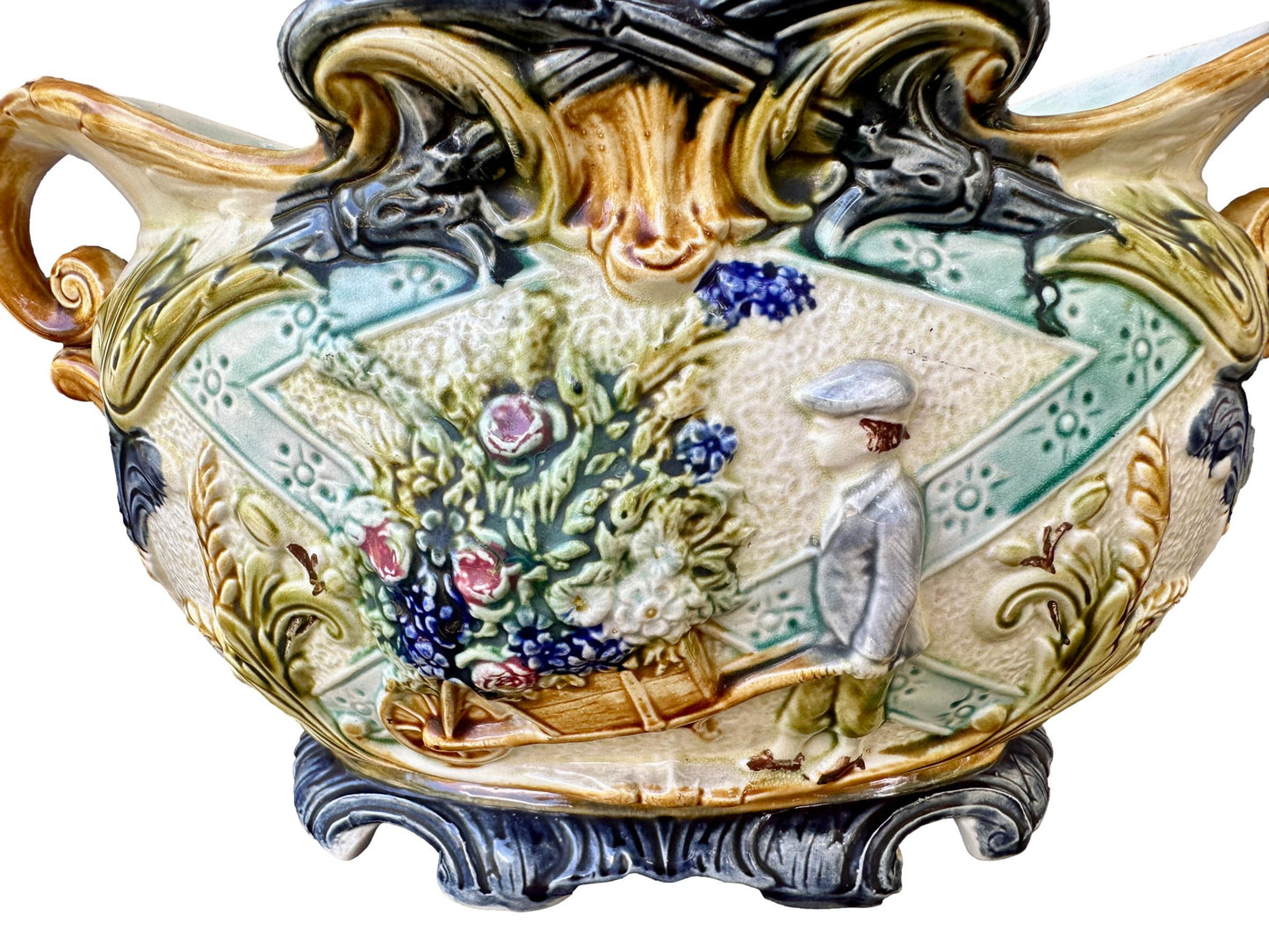 Art Nouveau Large Majolica Jardiniere Onnaing