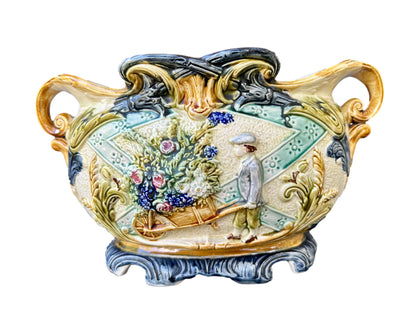 Art Nouveau Large Majolica Jardiniere Onnaing