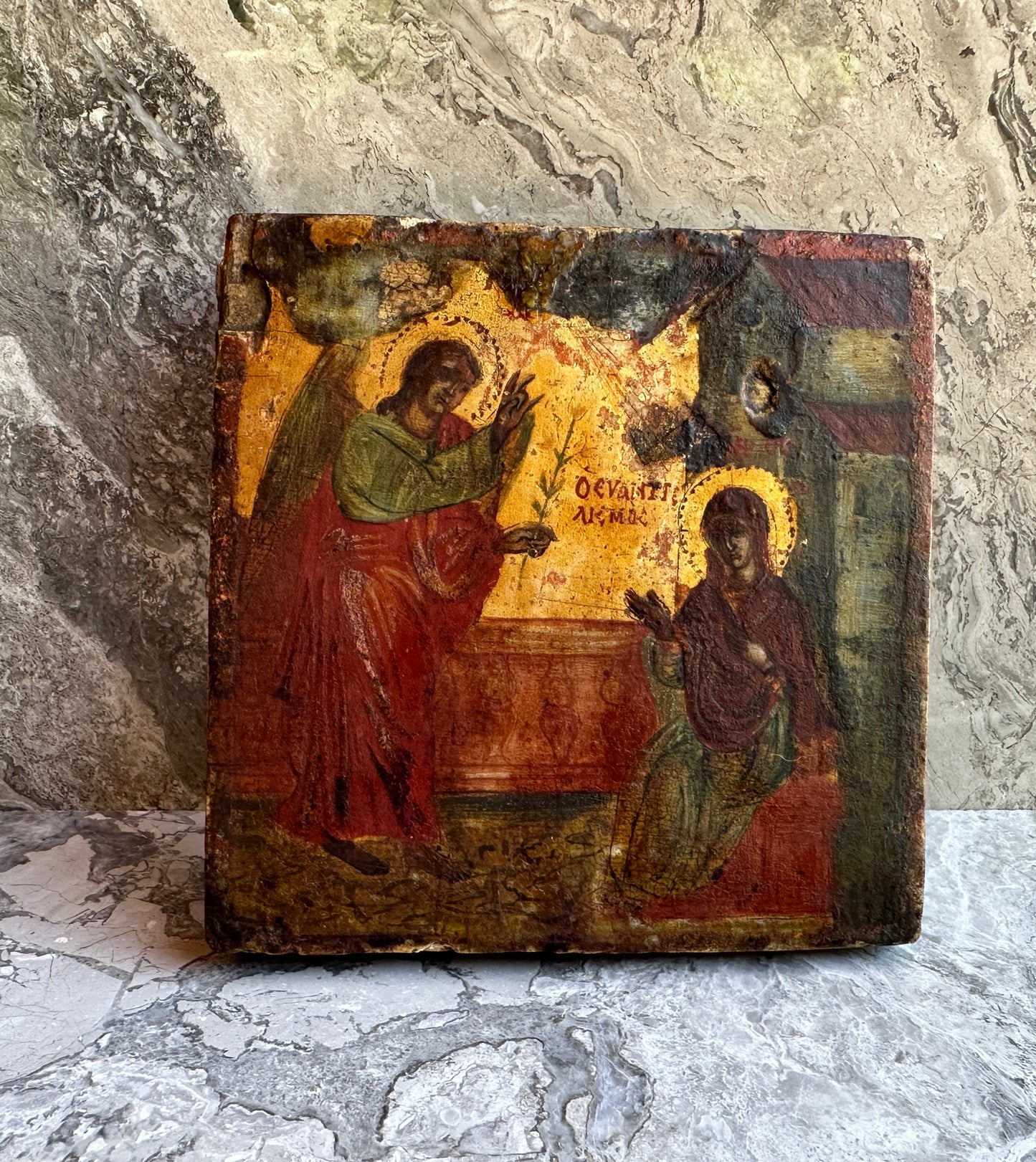 Rare Antique Russian Orthodox Icon  Annunciation Virgin Mary 18th