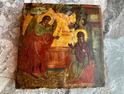 Rare Antique Russian Orthodox Icon  Annunciation Virgin Mary 18th