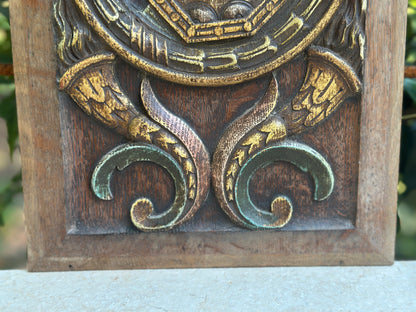 Antique Renaissance Wood Panel, 19thC Hand Carved Wall Art, Polychrome Medallion, Architectural Salvage Decor