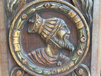 Antique Renaissance Wood Panel, 19thC Hand Carved Wall Art, Polychrome Medallion, Architectural Salvage Decor (Copie)