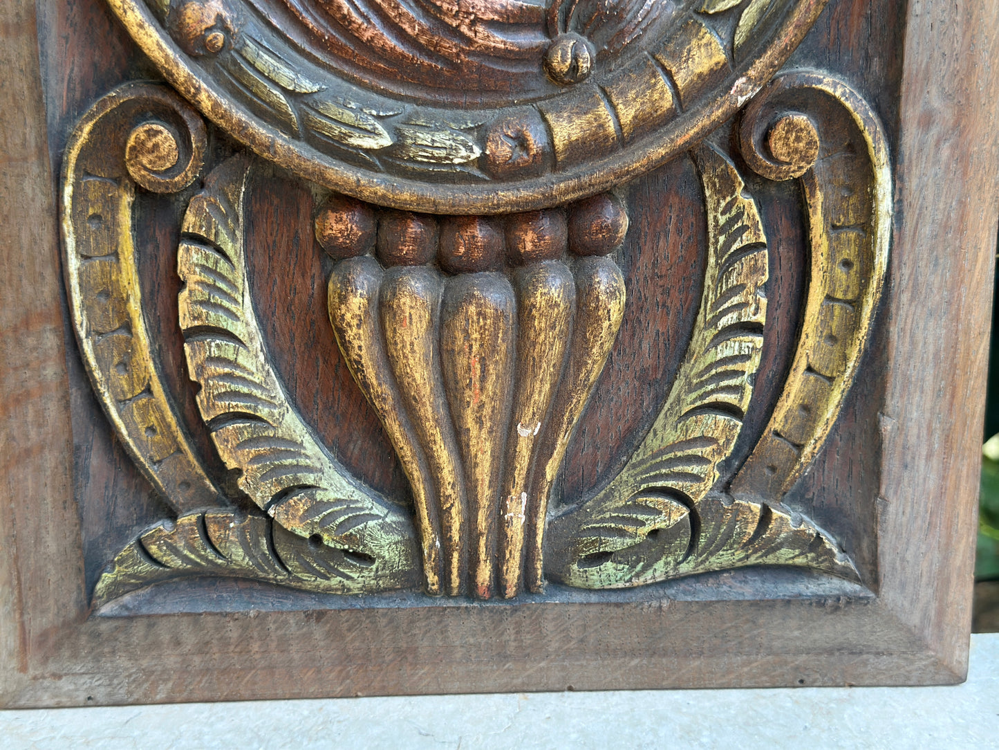 Antique Renaissance Wood Panel, 19thC Hand Carved Wall Art, Polychrome Medallion, Architectural Salvage Decor (Copie)